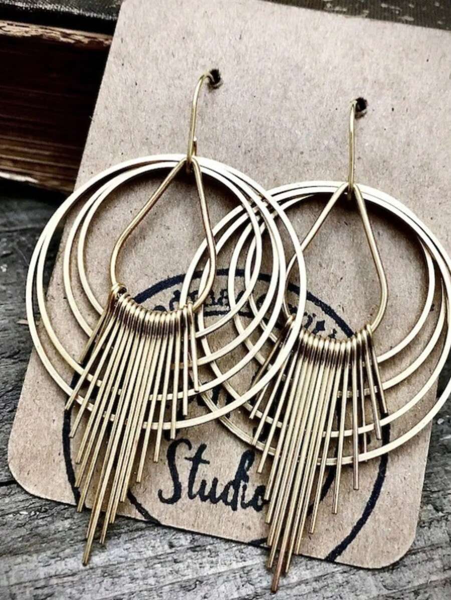 1pc Vintage Circle Water Drop Tassel Pendant Earrings, Fashionable Jewelry Gift For Women