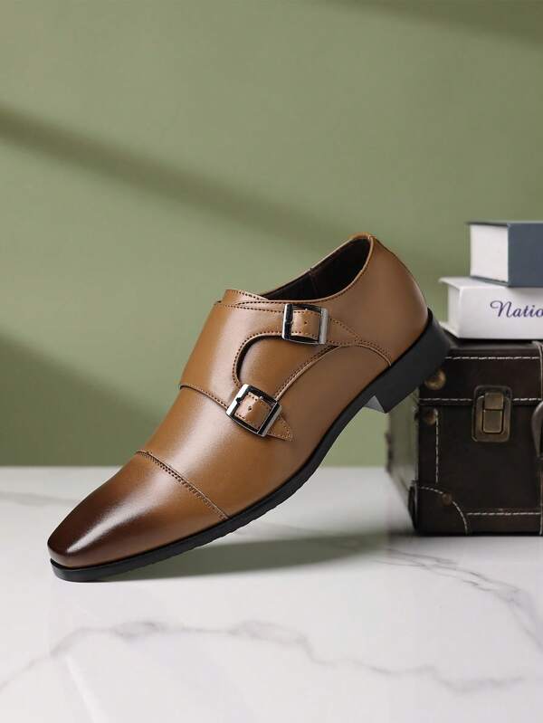 Mioeert Herren klassische Retro Doppel-Schnallen-Riemen lässige Anzug Loafers Schuhe bequem für Geschäft und Hochzeit Slip-On Loafer