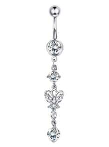 Navel Piercing Ring With Micro-Inlay Zirconia Stone, Gold Butterfly Navel Piercing Jewelry