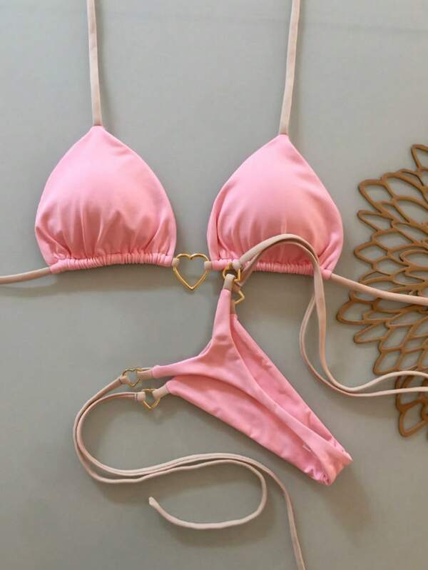 2-teiliges metallisch glänzendes 2025 Sexy Brazilian Push-Up Bikiniset, einfarbiger 2-teiliger Badeanzug für den Urlaub