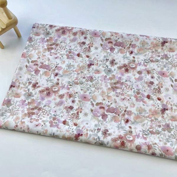 0.5m/1m/2m*145cm Soft Pink-Purple Floral Printed Fabric For Quilting, Pillow Making, Garment, Gift Wrapping, Home Decor, Custom Clothing, Durable Fabric, DIY Wallet