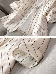 Blazer casual de mujer con un solo botón, de manga 7/8, con rayas finas, para primavera/verano