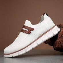New Arrival Men's Casual Business Sports Shoes, Breathable Non-Slip Lightweight Running Shoes, Korean Style Versatile Large Size Men's Casual Shoes, White Simple Breathable Loafers, EVA Non-Slip Sole, Breathable Knit Material, Suitable For Home, Business, Parties, Walking And Daily Casual Wear, All-Season