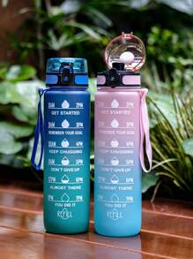 1pc 1000ml/32oz Large Capacity Frosted Gradient Direct Drink Plastic Water Bottle With Time Drinking Scale Mark, Handle Strap For Easy Carrying, Suitable For Cycling, Running, Fitness, Mother's Day, Father's Day, Graduation Gift