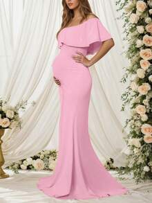 孕妇针织面料摄影连衣裙（YY777） - 粉色 - 查看 7