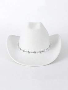 1pc Unisex Sequin Belt Decor Boho Cowboy Hat Ridge Cowgirl Hat Beach Hat Sun Hat Panama Hat Jazz Hat Soft Felt Hat Fedora Hat For Outdoor - White - View 8