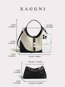 Set di 2 borse eleganti in pelle PU e tessuto con design in stile minimalista classico di alta gamma, borse a tracolla staccabili in pelle vegana di ispirazione francese retrò, adatte per pendolarismo quotidiano, shopping, occasioni casual, ottimo regalo per giovani donne, studentesse universitarie, impiegati, madri, insegnanti, amici, damigelle d'onore