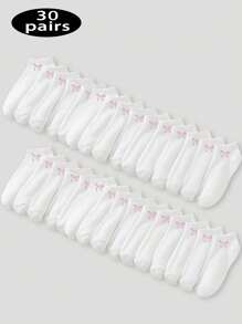 Set de 10/20/30 pares de calcetines casuales para mujer con diseño de lazo, suaves y cómodos para uso diario, deportes, viajes, de estilo sencillo y versátil