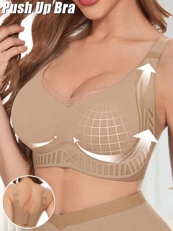 Women Seamless Push Up Bra No Show Bra Pad Bralette Nude Fit Bras Intimates Casual Comfortable Lifting Wireless Underwear Basics Solid Color Adjustable Bralette