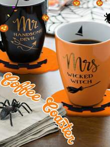 3/6/12pcs Halloween Pumpkin Felt Cup Coasters, Non-Slip Heat-Resistant Mat, Holiday Party Decor