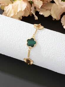 1 件经典优雅幸运四叶草串珠手链男士 - 綠色 - 查看 2