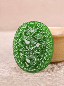 Colar com pingente de dragão do zodíaco em jade verde natural, amuleto de riqueza Feng Shui, pingente de jade vintage, adequado para casais, pode ser usado diariamente (com cordão)