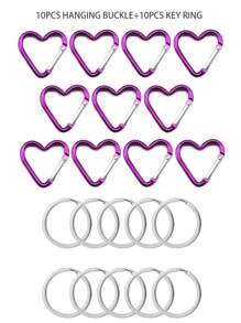 10 pièces/20 pièces Porte-clés pince en forme de cœur en alliage d'aluminium, clips pression en forme de cœur avec anneau porte-clés pour usage extérieur, voyage, promenade, hamac, laisse pour chien, porte-bouteille d'eau, fournitures, rose