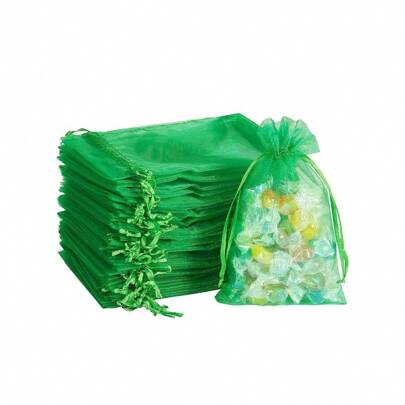 100 piezas/20 piezas Bolsas de organza verde transparente de alta calidad con cordón, bolsas para joyas, bolsas de almacenamiento, bolsas de decoración para bodas, bolsas para cosméticos, velas, dulces, jabones, bolsas de embalaje, bolsas protectoras para prevenir daños de pájaros y animales, adecuadas para Navidad, Halloween, bodas, fiestas, festivales, confesiones, planificación de eventos, reempaquetado de cosméticos, papelería y otros artículos pequeños, decoración del hogar, envasado de frutas y almacenamiento de plagas de plantas. Adecuado para reuniones y ocasiones de comidas