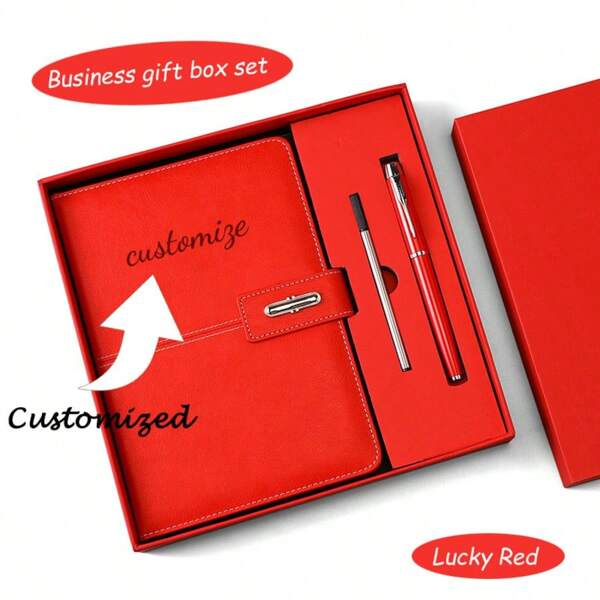 Custom Business Notebook, Pen Set, Conference Notebook, High Quality Gift Set, Printable Logo Notebook, Perfect Creative Gift For Business Meeting, Retro Design, Customizable Text, Logo, Valentine's Day & Holidays, Multifunctional, Decorative, Reusable, Modern, Colorful, Customized, Worker, Customer, Student, For Business/Work/Office, For School, School Supplies, Back To School