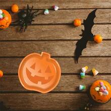 Juego de 3 platos de cena decorativos de plástico con formas de calabaza, fantasma y murciélago para caramelos y alimentos, aptos para fiestas familiares de Halloween, cenas al aire libre, bares, etc.