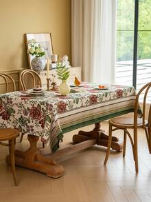 1 pièce Nappe de style rétro américain à motif floral jacquard, rectangle à bordure festonnée verte, convenant pour la cuisine, les fêtes, les anniversaires, la décoration de banquet, l'ameublement de la maison, les pique-niques en extérieur, les décors photo, toute saison - Multicolore - Voir 5