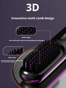 PinkSings 无绳直发梳，带液晶显示屏，温度可调，便携式迷你直发器，旅行必备，负离子热风梳，女士造型工具，防烫伤，陶瓷涂层