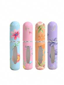 1/4 件套夏季花朵图案化妆品瓶，可爱 Ins 5ml 旅行便携式底部香水灌装喷雾瓶，可重复使用的香水分配工具，多种图案可供选择，适用于男性和女性