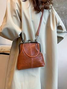 2025 新款时尚复古 PU 材质手提包，可拆卸女士单肩包，带纽扣开合钱包 - 棕色 - 查看 4