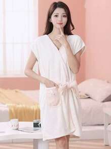 2pcs Bath Bubble + Dry Hair Cap Set, Suitable For Both Men And Women. It's A New Type Of Bathrobe And Towel Set, Featuring Instant Water Absorption, No Hair Shedding, And A Wearable Design For Bathing.