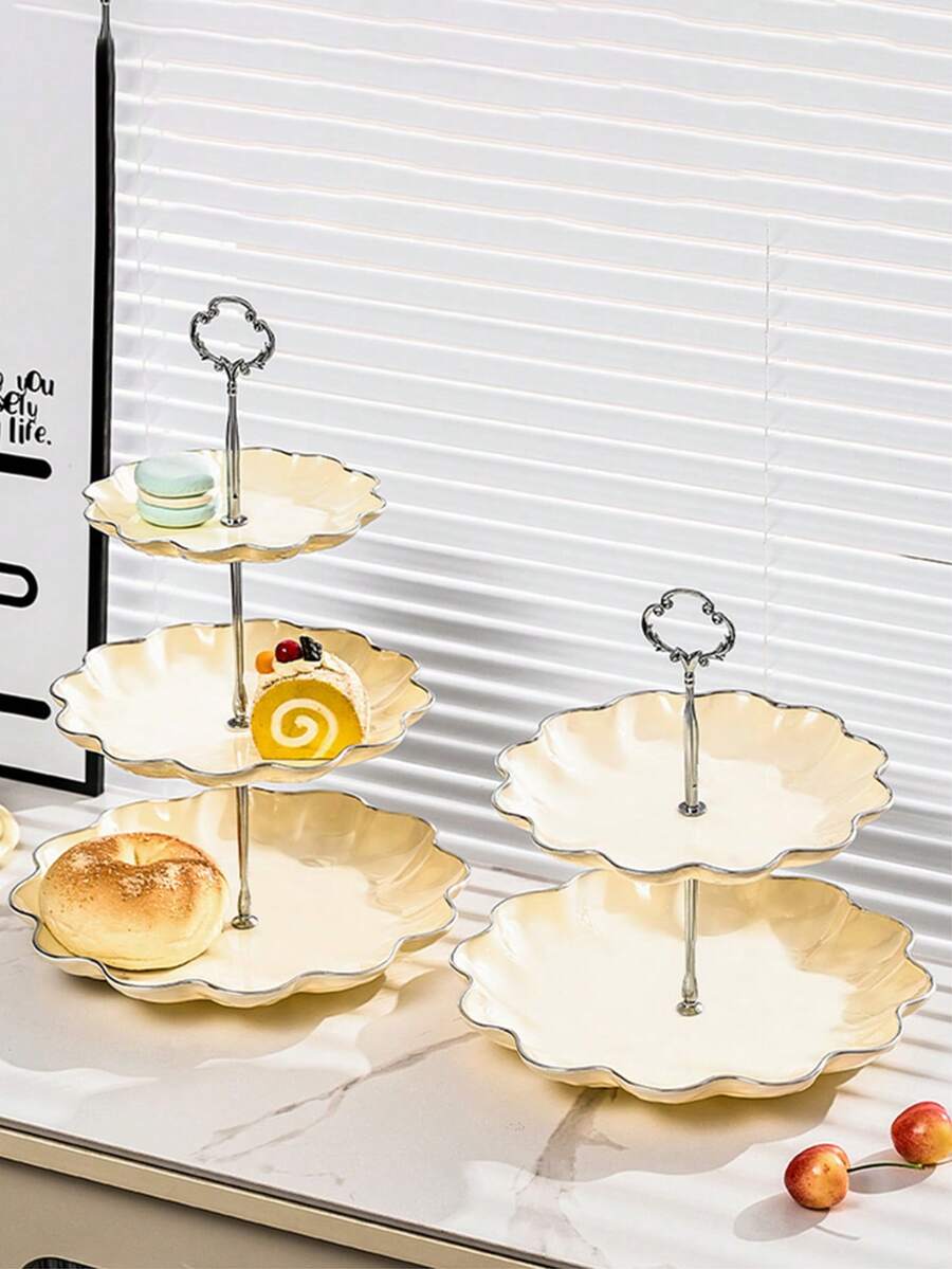 Multi-Layer Snack Tray, Detachable Fruit Plate, Cake Stand, Candy Dish, Suitable For Living Room Coffee Table, Wavy European Minimalist Luxury Fruit Plate, Cake Stand, Dessert Table, Dry Fruit Tray, Creative Fruit Plate, Minimalist And Fashionable