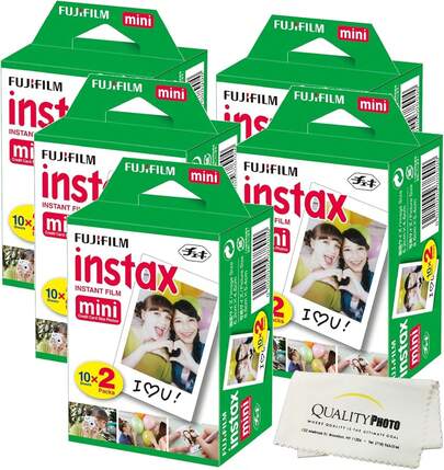 Fujifilm INSTAX Mini Instant Film (White) For Fujifilm Mini 8,9,11,12 Cameras W/Microfiber Cloth By Quality (100 Sheets)