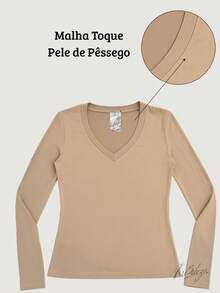 Women's Suede Knit Blouse With V-Neckline – Comfort, Style And Versatility For All Occasions - 米色 - 查看 2