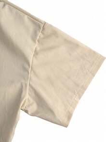 2pcs/Set Plus Size Linen Casual Outfit, Short Sleeve Shirt And Wide Leg Pants, Spring/Summer - Apricot - View 5