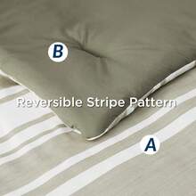 Queen Comforter Set 7 Pieces, Olive Green Striped Bedding Set For Queen Size Bed Reversible, Cationic Dyeing Bed In A Bag With Comforter, Sheets, Pillowcases & Shams - Green - View 7