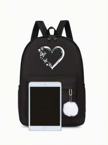 1pc Back To School Season Backpack, Cute Fresh Sweet Love Pattern Large Capacity Backpack, Fashionable And Versatile Love Butterfly Printed Casual Backpack, Casual Fashion Very Suitable For Traveling Outings School Bags. Large Capacity, Suitable For Work, Commuting, Work, Business Trips, Shopping, School, Vacation, Outdoor Leisure Sports, Travel, Shopping And Other Daily Use, Birthday Gifts For Friends. With Pendants.