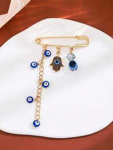 1pc Fashionable Blue Eye Palm Shaped Alloy Pendant Brooch With Crystal Beads, Suitable For Men And Women Daily Wear - Multicolor - View 16