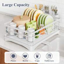 Escurreplatos - Escurreplatos de acero inoxidable para encimera de cocina, secaplatos de gran capacidad con soporte para cubiertos, organizador de cocina para platos, cucharas y tenedores, color blanco - Blanco - Ver 2