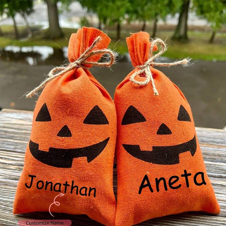 个性化定制名字 2 件儿子女儿家人朋友邻居十月万圣节前夜派对糖果礼品袋万圣节快乐南瓜不给糖就捣蛋礼品桌面分层托盘中心装饰家居装饰标志秋季生日婴儿洗礼礼物