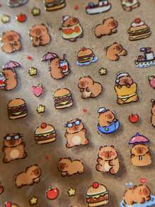 1 conjunto de adesivos de arte para unhas com expressão de desenho animado de capivara fofa, adesivos decorativos multicombinados