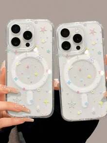 Flashing Star-Shaped Magnetic Phone Case Full Body MagSafe Charging Support Protection Anti-Scratch Non-Yellowing Transparent Smartphone Cover Gift For Galaxy S24/S24 Plus/S24 UlTRA/Galaxy S23/S23 +/S22 Ect ,Apple Phone 11/11 Pro/11 Pro Max 12/12 Pro/12 Pro Max/13/13 Pro/13 Pro Max/14/14 Plus/14 Pro/14 Pro Max/15/15 Plus/15 Pro/15 Pro Max/16/16 Pro/16 Plus/16 Pro Max/16E/X/XS/XSMax/TPU Material Protective Case,Cartoon 2-In-1 Magnetic Phone Protective, The Best Birthday Gift For Your Friends And Family, Suitable For Both Men And Women - 無色 - 查看 5