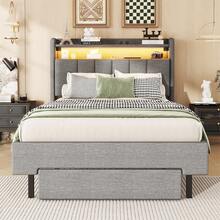 Letto piano 90*200cm, letto imbottito, lampada riscaldante a LED, presa USB, testiera pieghevole, vano portaoggetti integrato, contenitori per letto, grigio