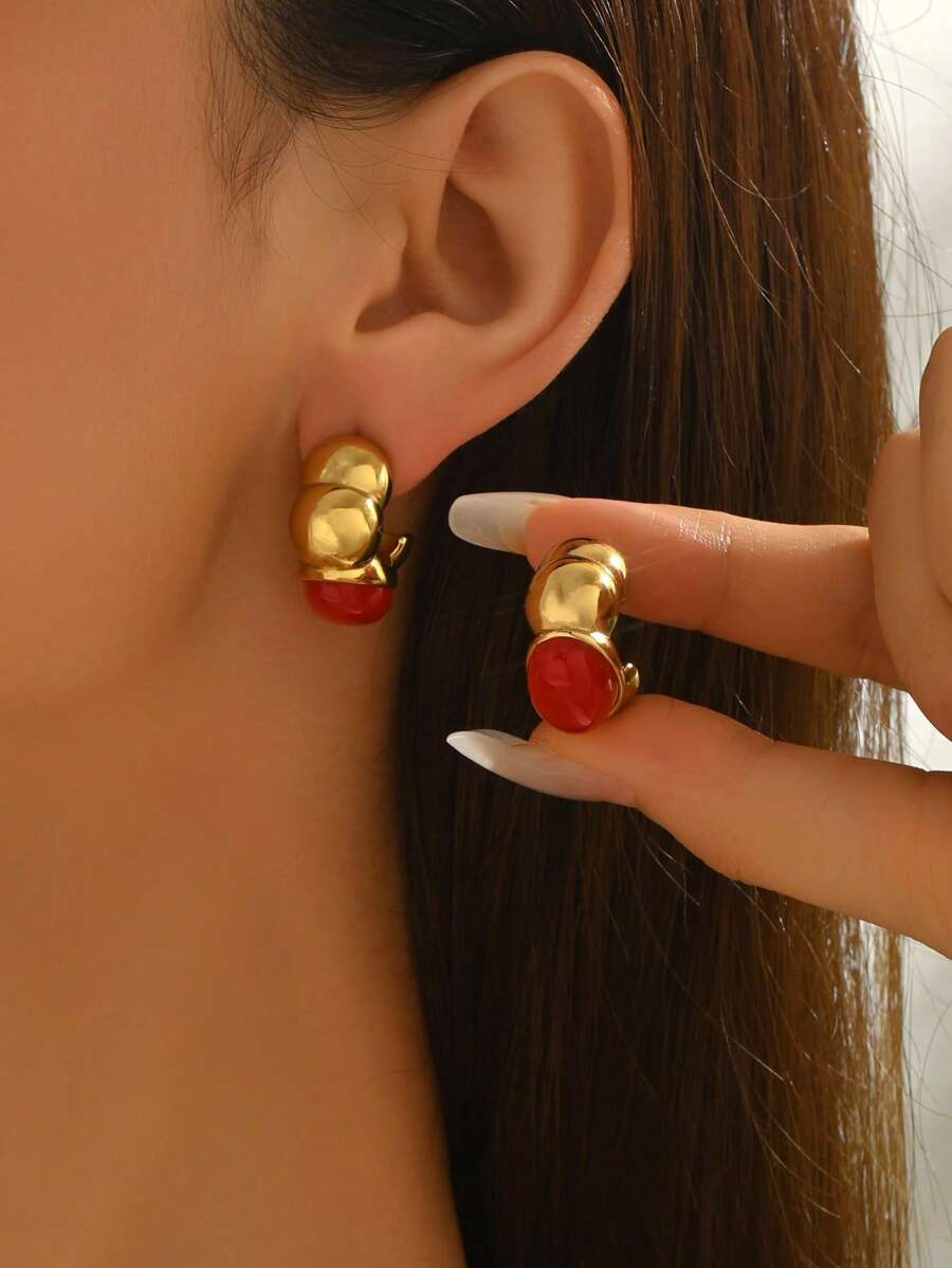 1 paire de boucles d'oreilles simples et rétro en plastique et acier inoxydable, convenant pour la mode de la vie quotidienne des femmes, les tenues de fête et les cadeaux de festival