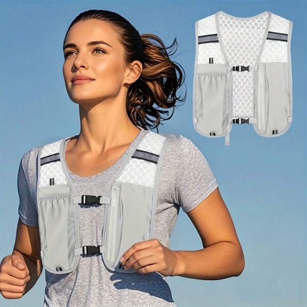 1pc Unisex Lightweight Sports Vest With Phone & Water Bottle Pockets - Adjustable Straps, Zippered Compartment, Mesh Back For Running, Hiking, Gym - Black, Running Gear, Breathable Fabric