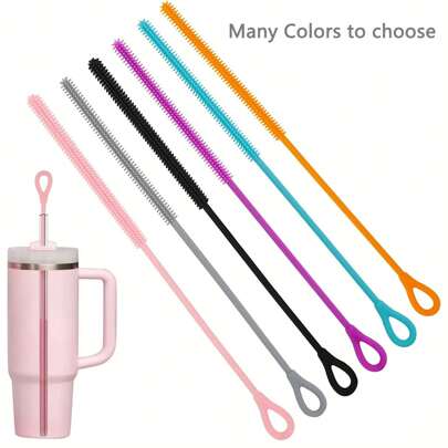 Silicone Straw Cleaner Brush, Reusable Straw Brush Extra Long For Cleaning Glass Metal Smoothie Straws And Straw Cups, Non-Slip Handle Soft And Bendable,