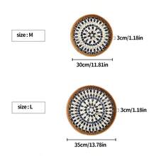1pc Handmade Rattan Cutlery Tray, Round Rattan Tray, Snack Tray, For Table Decoration Placing Coffee, Bread,Fruit - Apricot - View 3