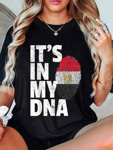 IT'S IN MY DNA Egypt Egyptian Flag Men Women Gift T-Shirt Round Neck Short Sleeve T-Shirt Women's Me Graphic Tees Cute Summer Women Tops Puppy Kepp Black - 黑色 - 查看 1
