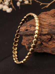 Pulseira de aço inoxidável com bolinhas e fecho de pressão, 1 peça, cor ouro 18K, para mulheres, moderna e versátil, adequada para uso diário, viagens, sessão de fotos, ótimo presente para namorada