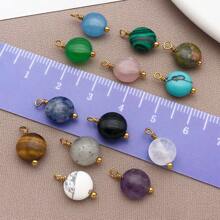 2 piezas Colgantes de piedra natural redondos y planos Encantos de piedra natural de acero inoxidable para hacer pendientes, collares, pulseras y joyería de 9x12mm