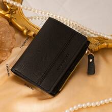 黑色字母细节折叠零钱包，口袋钱包，超薄女士钱包，轻便便携信用卡钥匙扣，短款钱包，可爱现代时尚生日圣诞节周年纪念礼物，适合女性、女士、女孩 - 黑色 - 查看 7