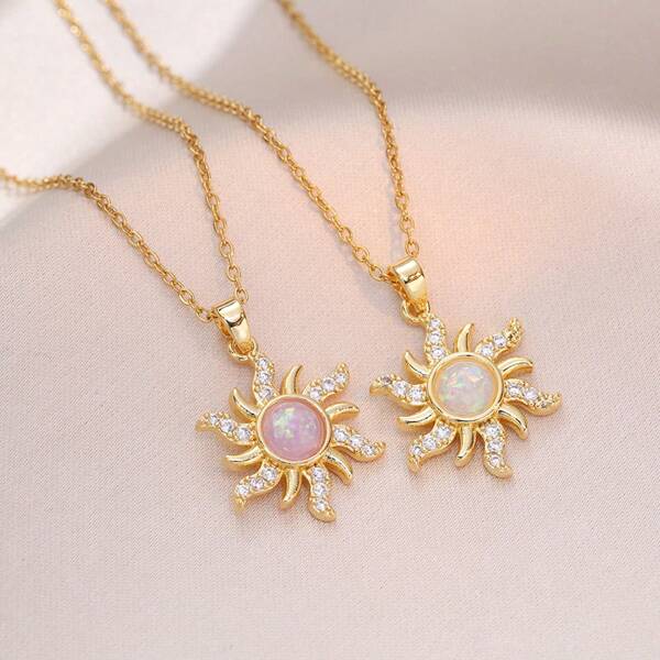 Collier Soleil Raiponce, accessoire de mariage à la mode plaqué or, pendentif Soleil opale, ras du cou Raiponce, cadeau pour femmes et filles. Collier Soleil mythique en acier inoxydable, simple et luxueux, à la mode et décontracté, style rétro, idéal pour les rassemblements, les fêtes, les vacances et autres activités. À porter (sac en plastique).