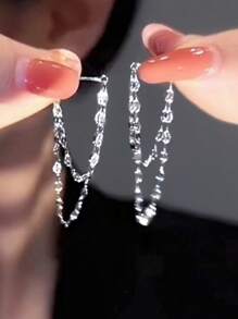 BALMORA 1 Pair Of S925 Silver Lip Chains With Tassel Earrings At The Front And Back, Simple, Stylish And Elegant Earrings, The Best Gift For Friends To Wear On A Daily Basis
