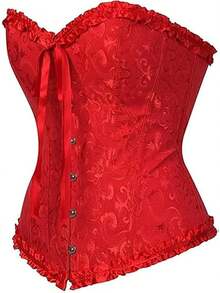 Corset Tops For Women, Bustier Shapewear Lingerie, Lace Waist Push Up Bodysuit - 紅色 - 查看 3
