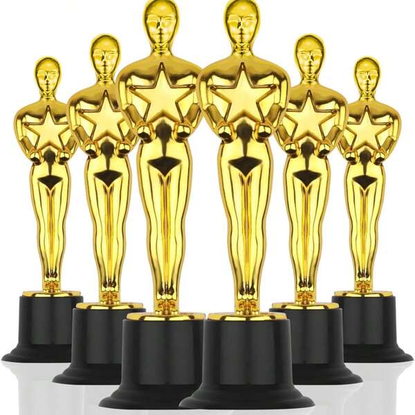 1/3 Gold Award Trophies, Gold Award Statues, Pack Of 6 Mini Trophies, Plastic Trophy Award For Competition,Events, Sports, Party Decorations,Award Ceremony And Appreciation Gift