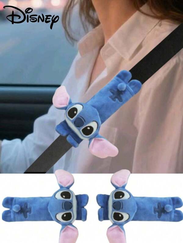 Disney 1 pieza Accesorio para el cinturón de seguridad de estilo suave y adorable de Stitch de Disney, apto para automóviles, camiones, SUV, aviones y tirantes de mochilas, protector de cuello